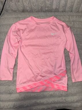 Nike Pink Long Sleeve Dri-FIT Top with Accent Hem